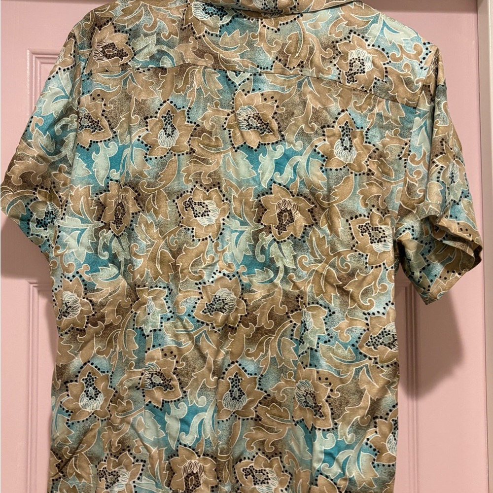 Floral Button Down Shirt - Turquoise and Beige - Picture 3 of 3